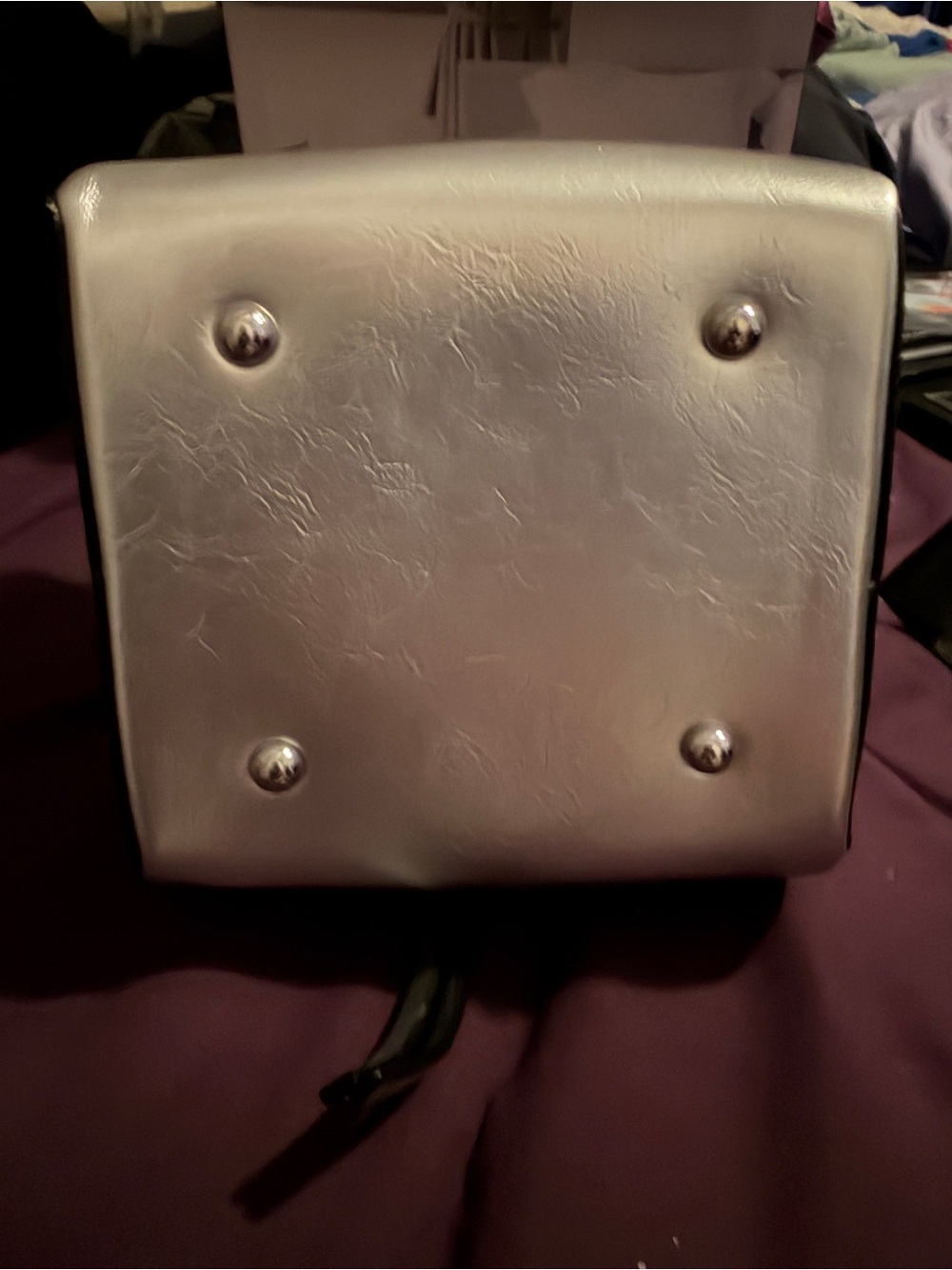 Silver Polka Dot Box Bag Retro Mod Top Handle Crossbody Satchel - Picture 11 of 13